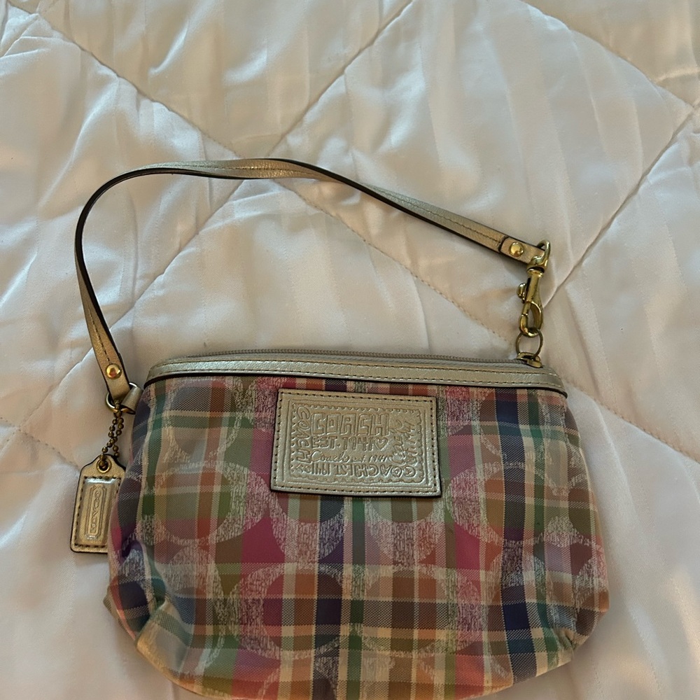 Coach Plaid Wristlet with Gold Accents
